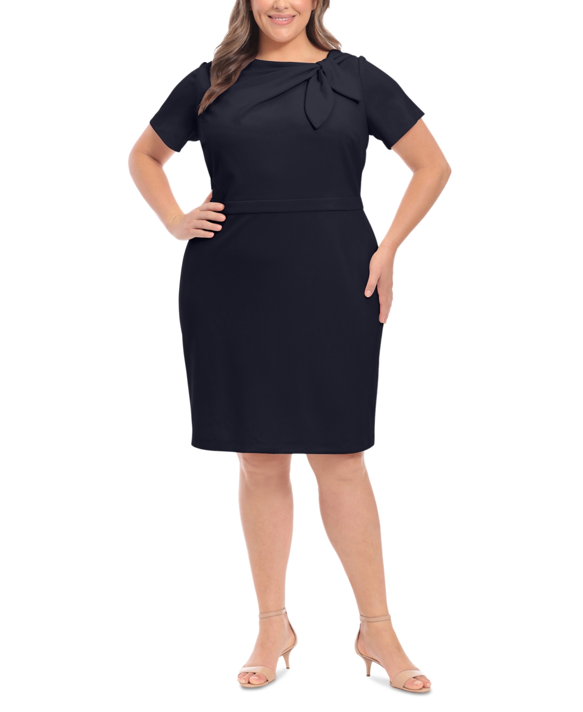London Times Plus Size Bow-Neck Sheath Dress