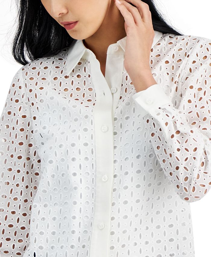 Anne Klein Women's LinenBlend Eyelet Shirt Macy's