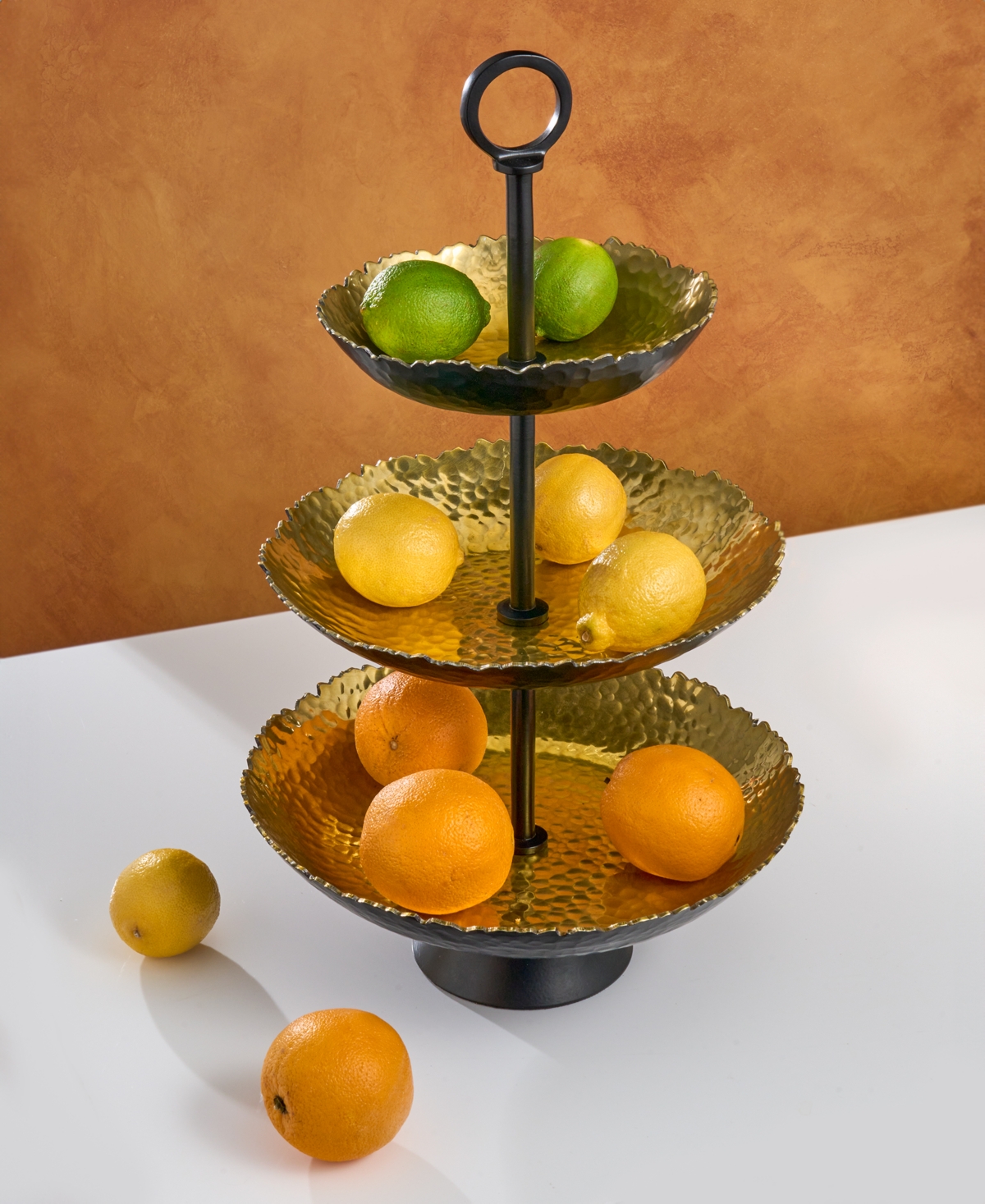 Godinger Three Tier Gold-tone Server In Black