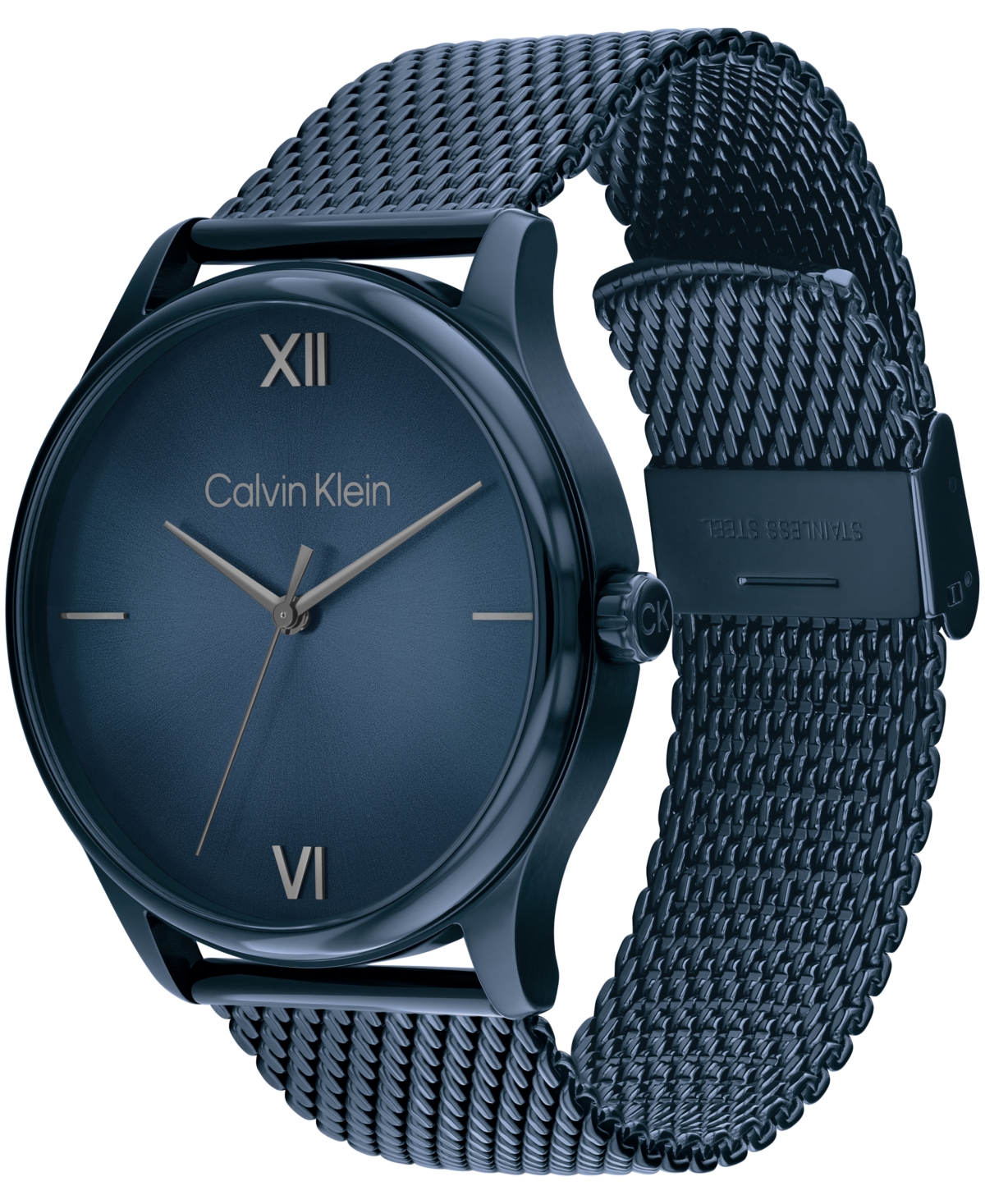 Shop Calvin Klein Men's Ascend Blue Stainless Steel Mesh Bracelet Watch 43mm