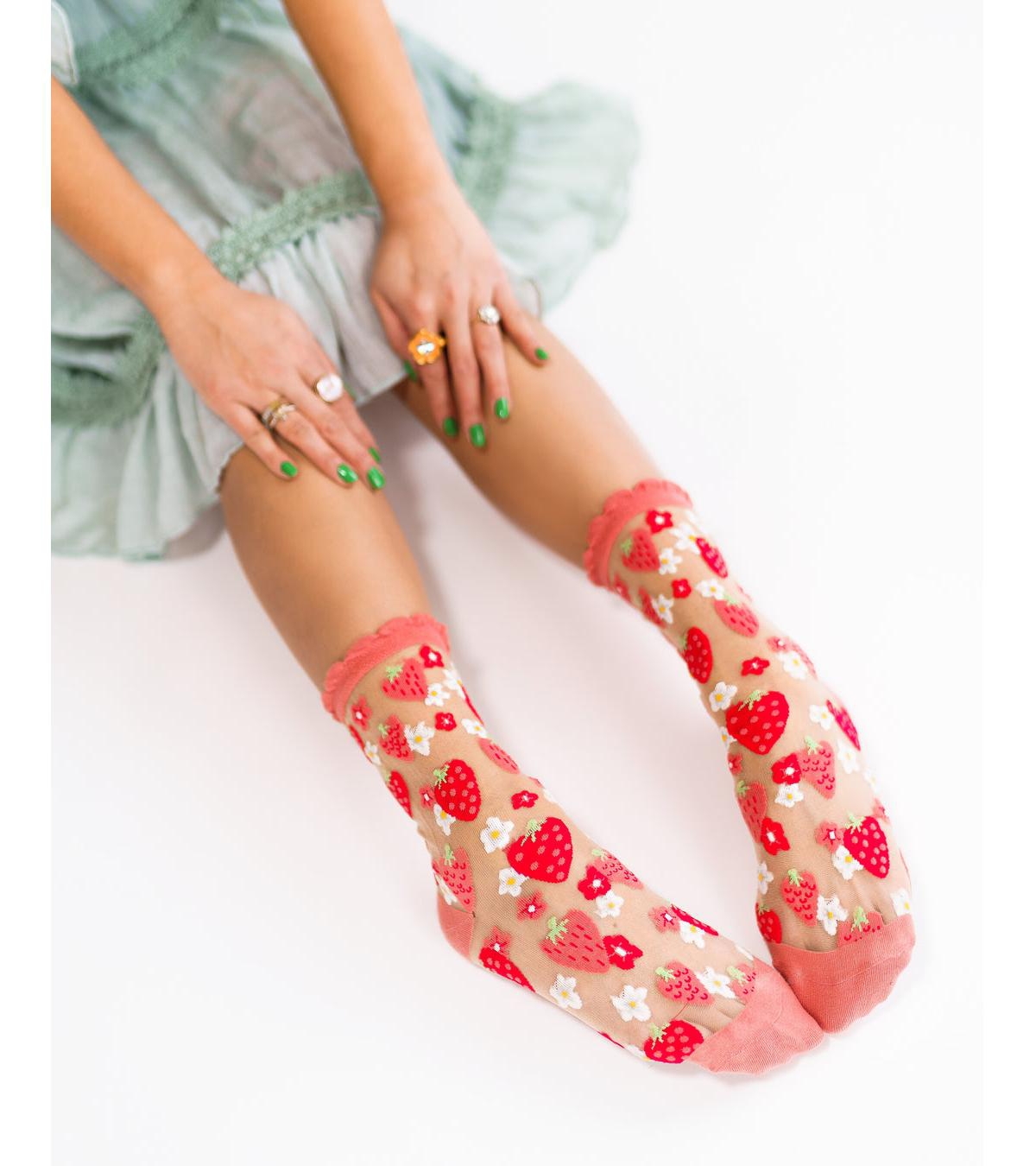 Shop Sock Candy Women's Strawberry Daisy Ruffle Sheer Sock