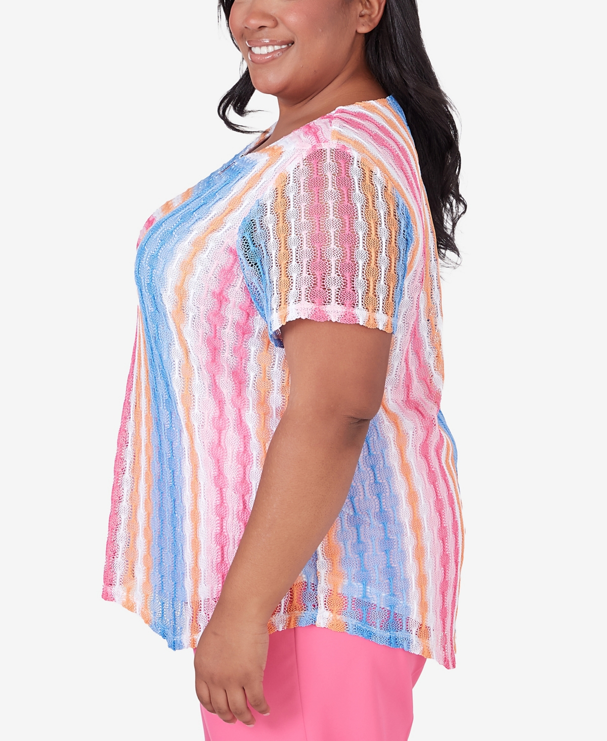 Alfred Dunner Plus Size Paradise Island Short Sleeve Spliced Stripe Top