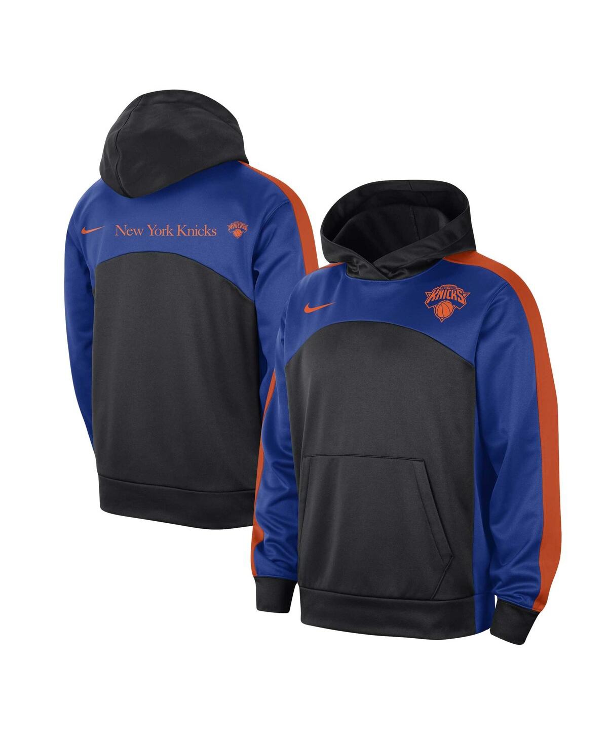 Shop Nike Men's  Black, Blue New York Knicks Authentic Starting Five Force Performance Pullover Hoodie In Black,blue