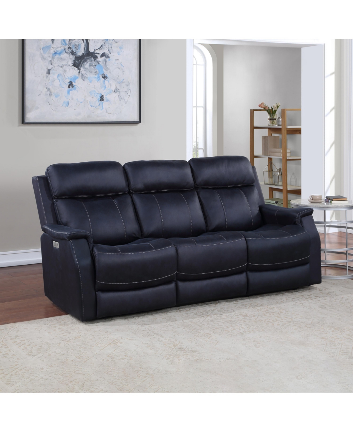 Shop Steve Silver Valencia 84" Dual Power Reclining Sofa In Dark Blue