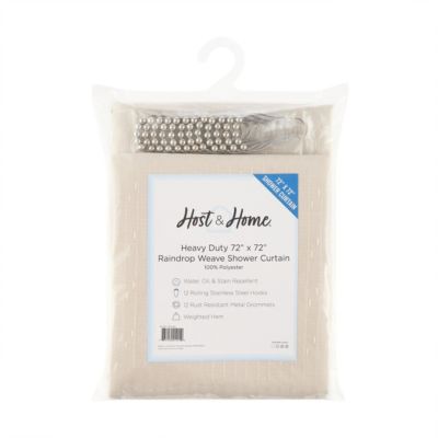 Raindrop Stripe Textured Shower Curtain Set with 12 Metal Rolling Rings, Weighted Hem, Rust-Proof Grommets, Fine 100% Polyester Yarn