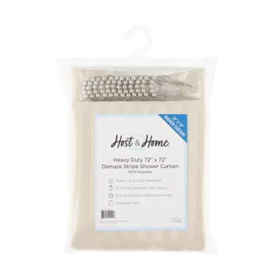 Host & Home Damask Shower Curtain Set, 72x72 Inch Polyester Curtain with Weighted Hem, Rust Proof Grommets & 12 Metal Rings