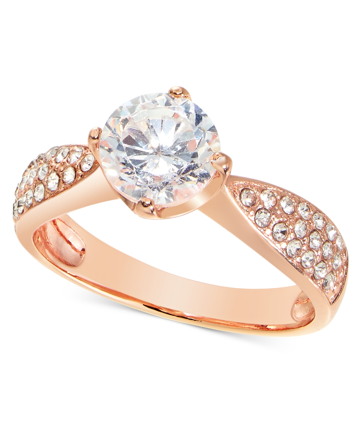 Rose Gold-Tone Pave & Cubic Zirconia Engagement Ring, Created for Macy's - Rose Gold