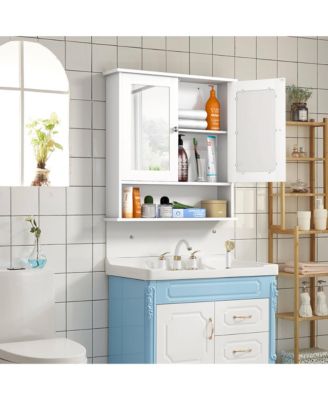  22''W x 5''D x 23''H. New Bathroom Wall Cabinet Double Mirror Door Cupboard Storage Medicine Cabinet Shelf