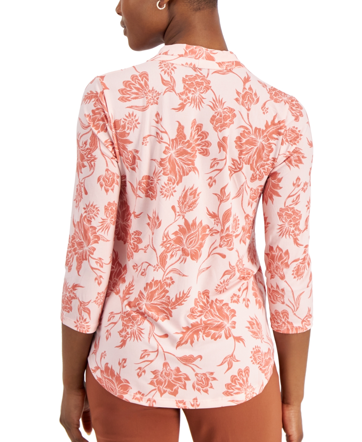 Jm Collection Petite Elena Floral V-Neck Top, Created for Macy's