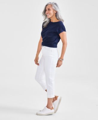Petite High-Rise High-Cuff Capri Jeans, Created for Macy's 