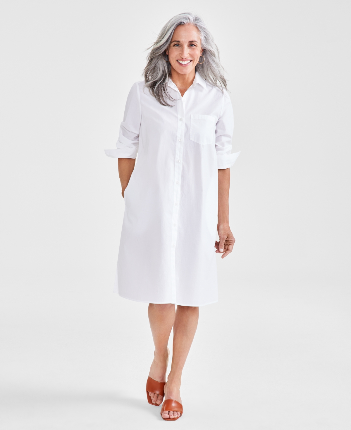 Style & Co Petite Perfect Cotton Shirtdress, Created For Macy's In Bright White