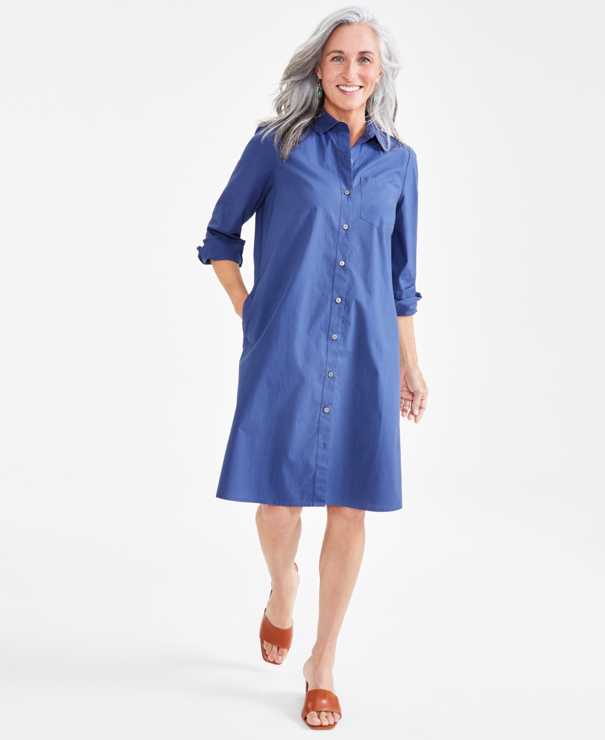 Style & Co Petite Perfect Cotton Shirtdress, Created For Macy's In New Uniform Blue