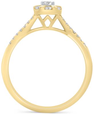 Diamond Halo Swirl Promise Ring (1/4 ct. t.w.) in 14k Gold-Plated Sterling Silver