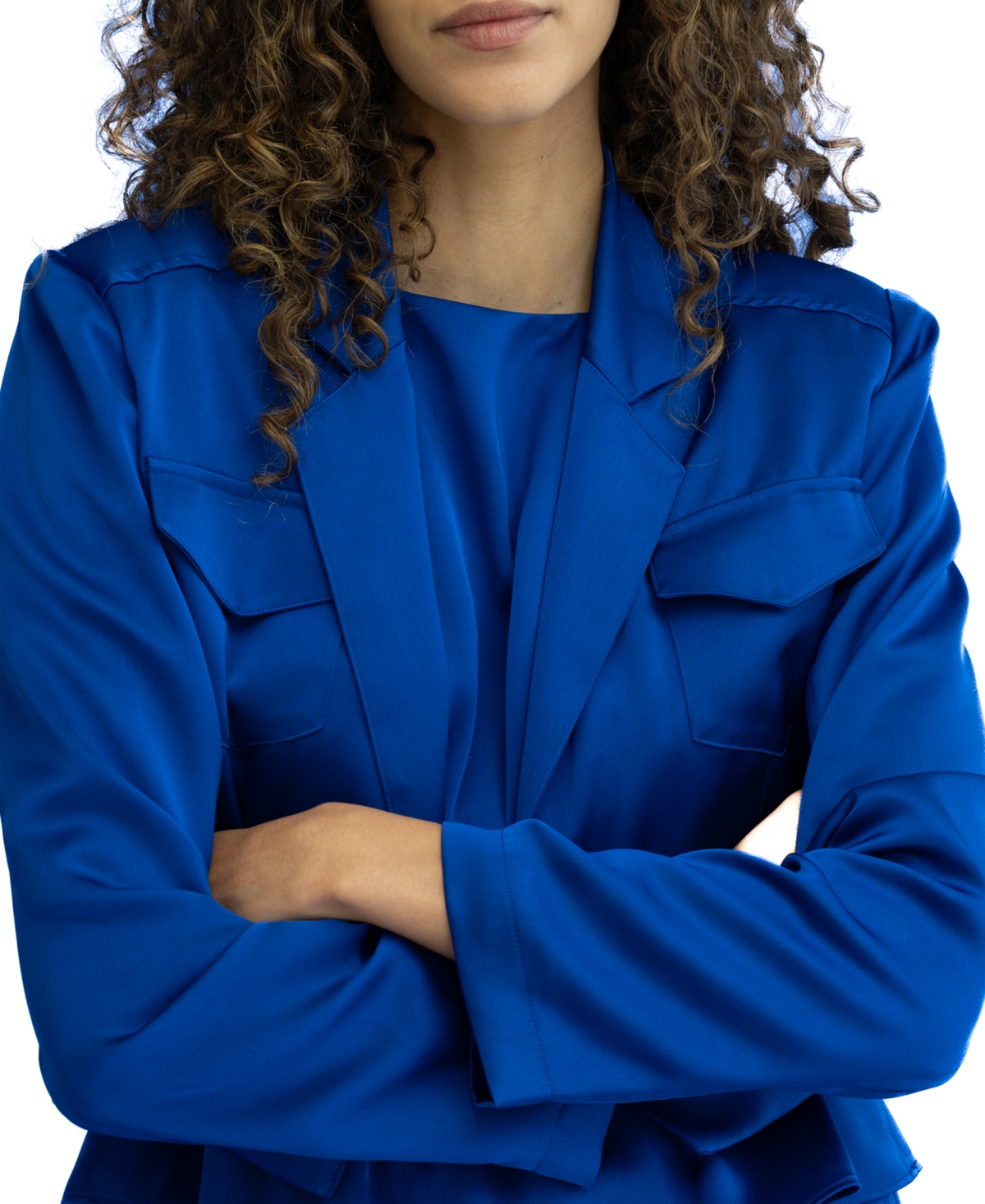 Adrienne Landau Women's Crop Flap-pocket Long-sleeve Blazer In Surf The Web Blue