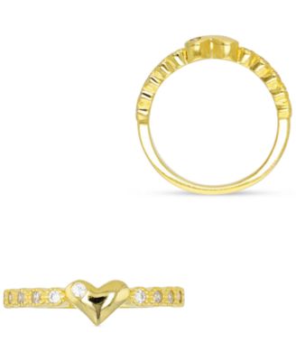 Cubic Zirconia Polished Heart Ring in 14k Gold-Plated Sterling Silver