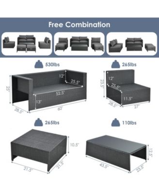 6 Pieces Patio Rattan Furniture Set with Glass Table and Cushioned Seat