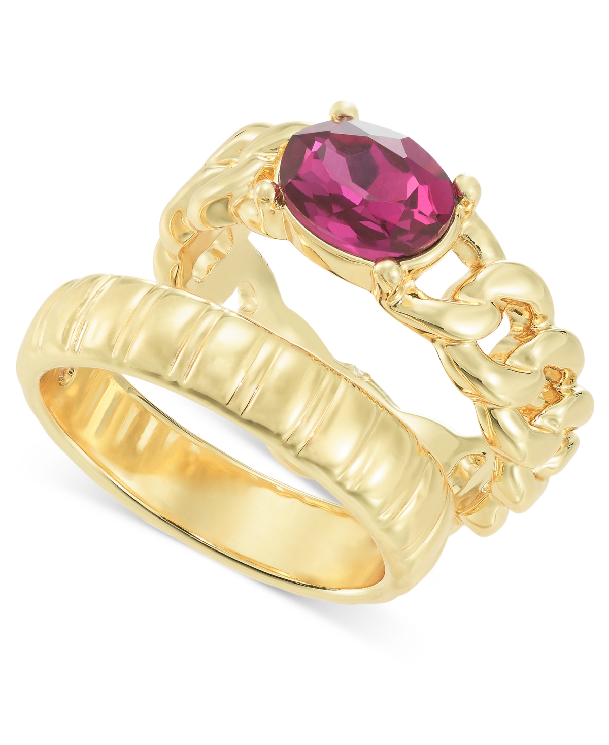 Gold-Tone 2-Pc. Set Stone Link Ring, Created for Macy's - Gold