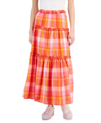 Cotton plaid maxi skirt best sale