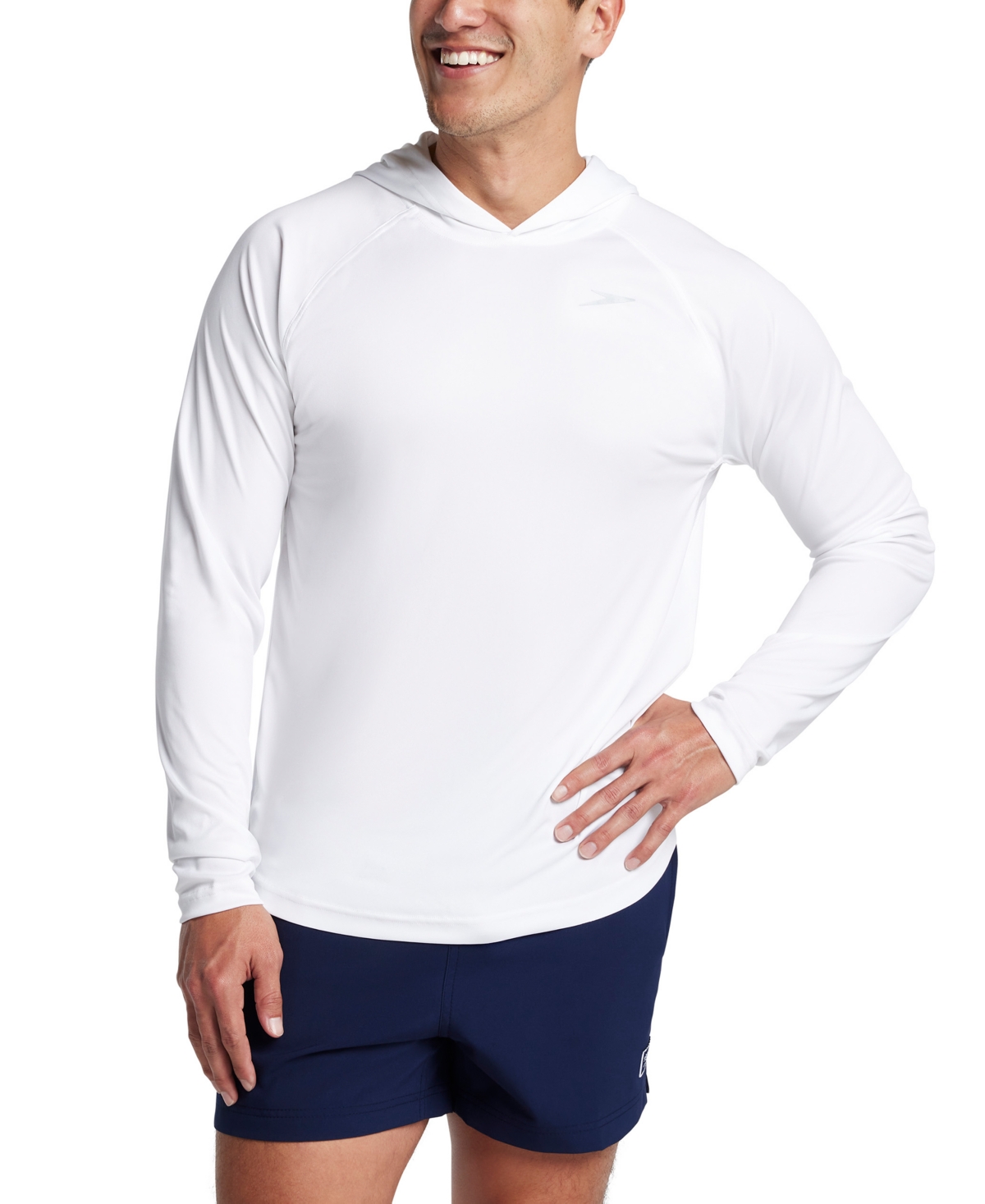 Shop Speedo Men's Baybreeze Long Sleeve Hooded Performance Swim Shirt In Bright White