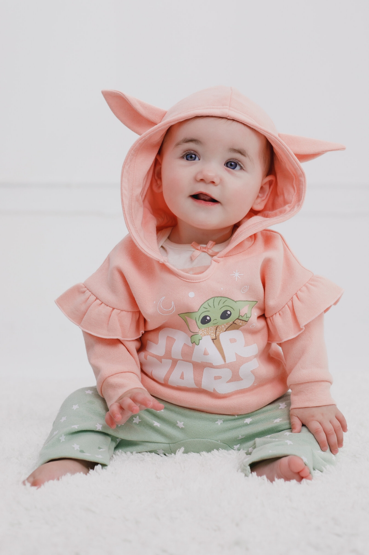 Starwars Baby Girls Star Wars The Mandalorian The Baby Fleece Pullover Hoodie Bodysuit and Pants 3 Piece Outfit -/ white / green