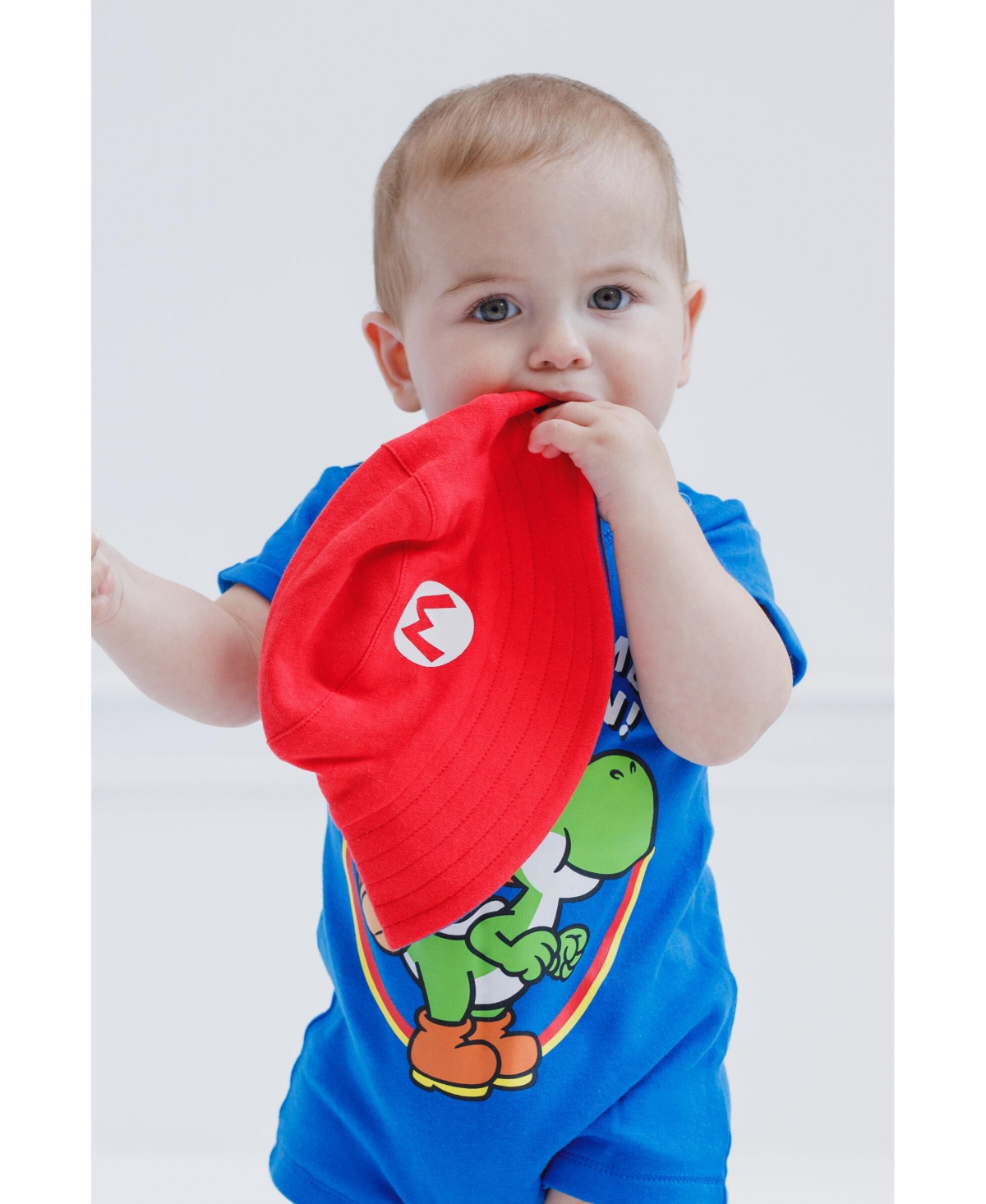 Super Mario Nintendo Mario Yoshi Baby Boys Romper and Bucket Sun Hat -/ red