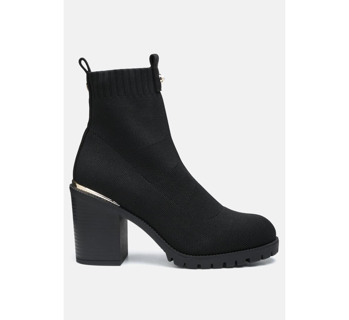 medusa knitted block heel ankle boots - Black