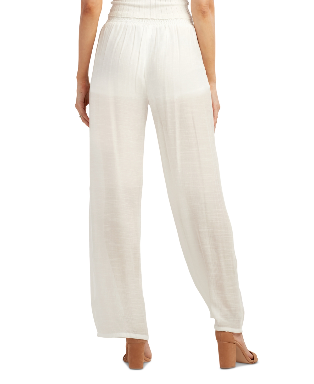 Shop Bcx Juniors' Mid-rise Pull-on Wide-leg Pants In Off White