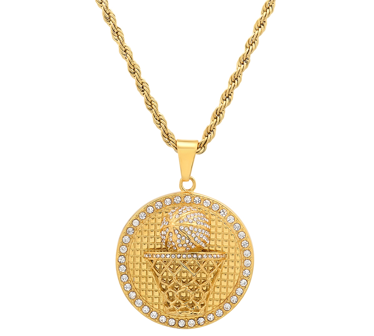 Steeltime Men's 18k Gold-plated Stainless Steel Simulated Diamond Basketball 24" Pendant Necklace