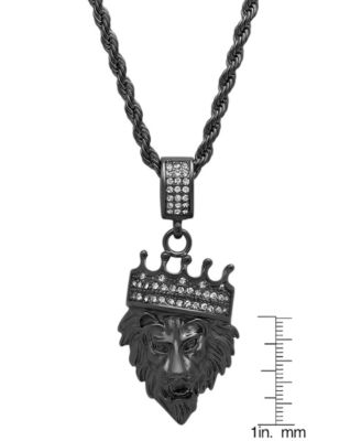 Men's Stainless Steel Simulated Diamond Crowned Lion's Head 30" Pendant Necklace