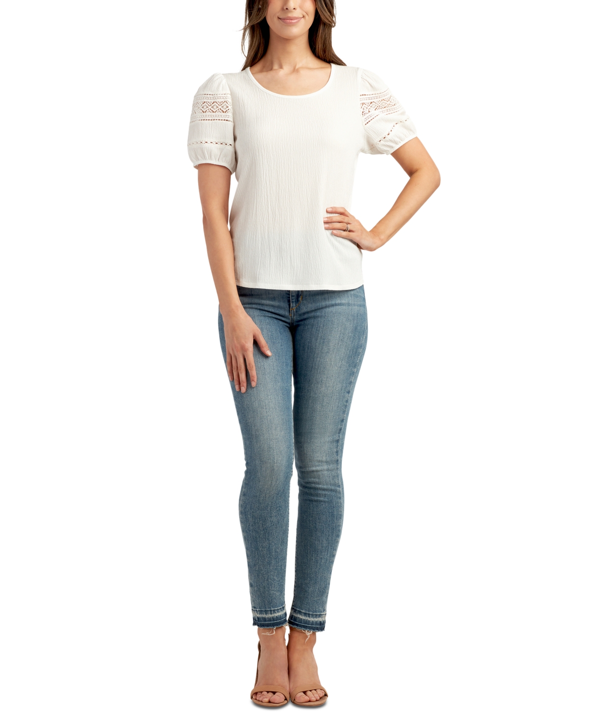 Shop Bcx Juniors' Puff-sleeve Textured Knit Top In Off White