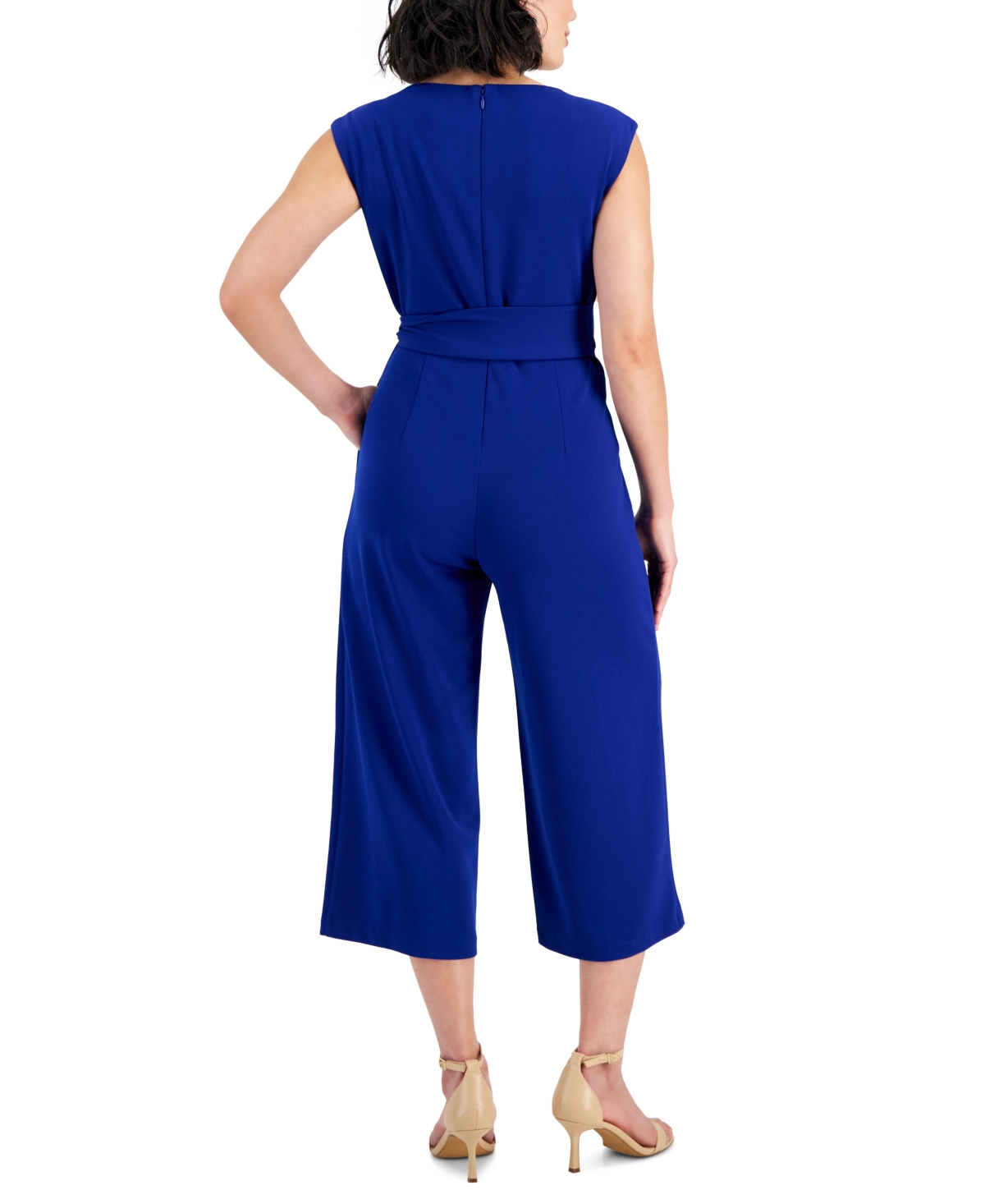 Shop Tahari Petite Round-neck Sleeveless Side-tie Jumpsuit In Cobalt