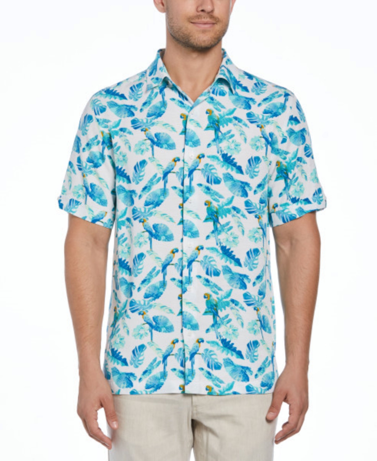 Men's Regular-Fit Tropical Parrot Print Short Sleeve Shirt - Brilliant