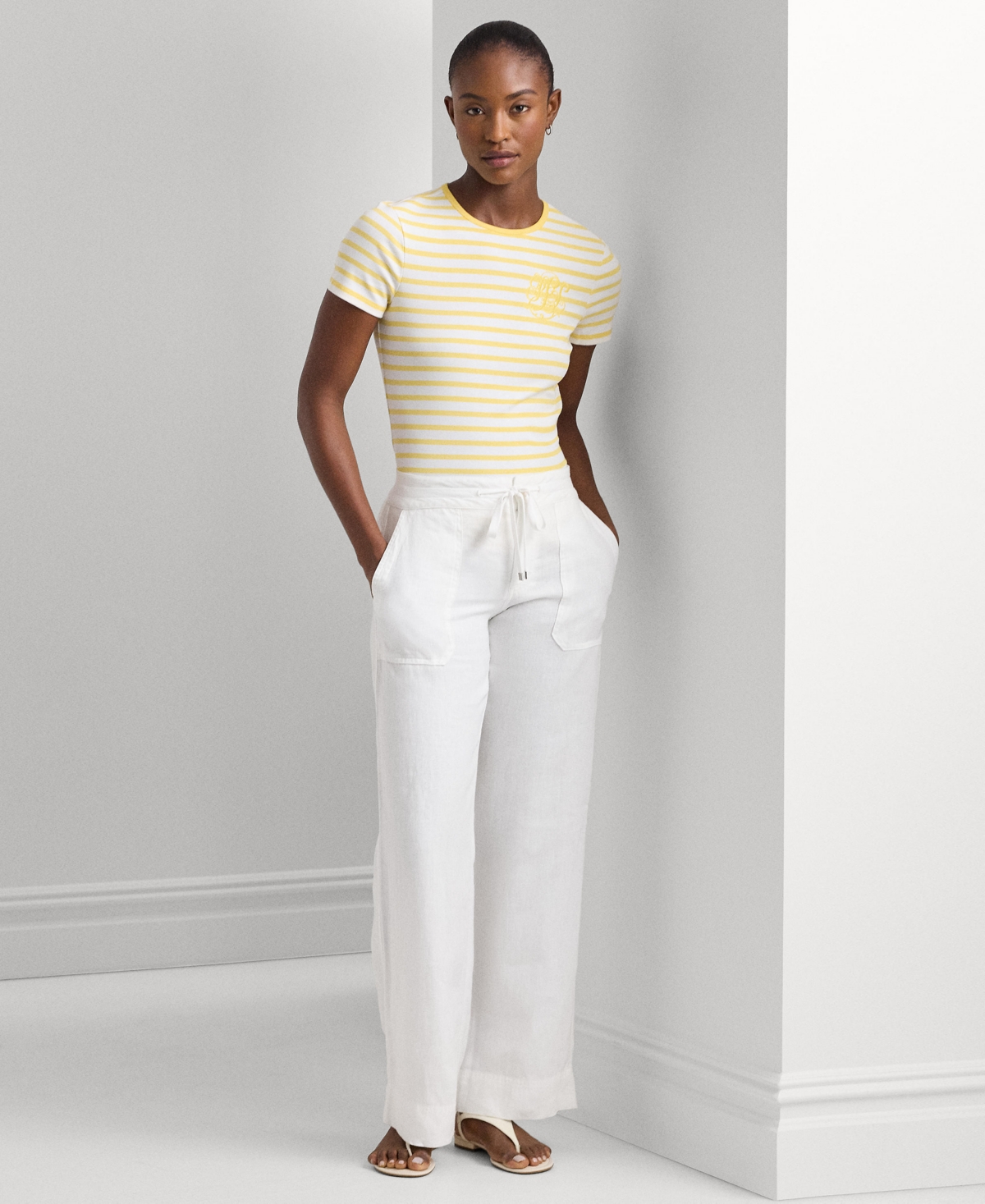 Lauren Ralph Lauren Women's Striped Crewneck Tee -Primrose Yellow