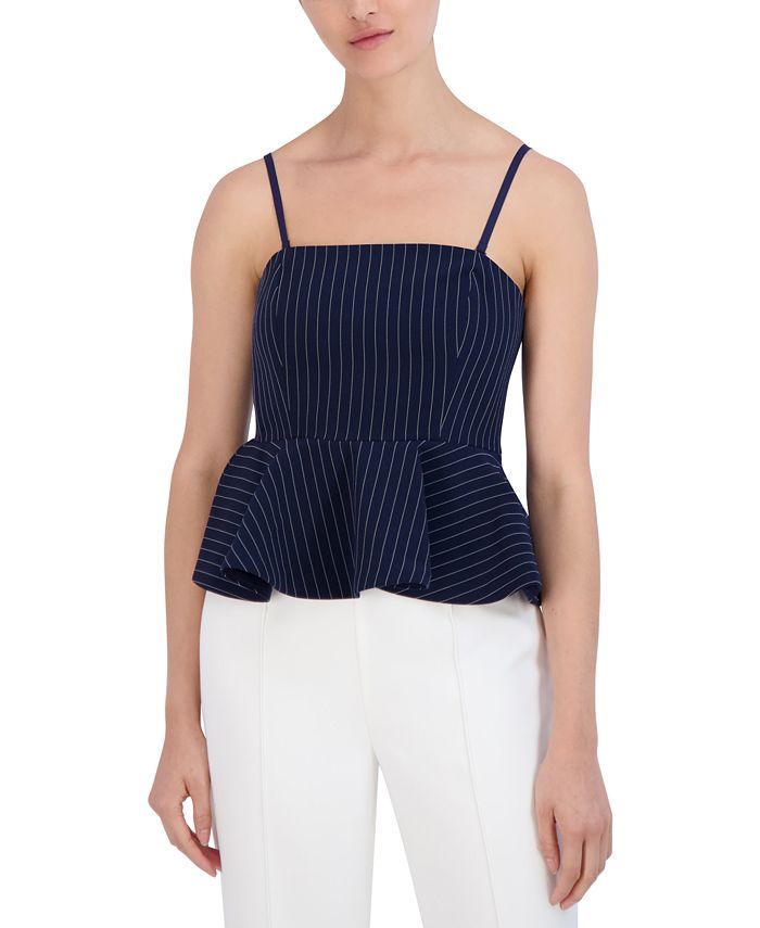 BCBG NEW YORK Women s Pinstripe Peplum Top Macy s