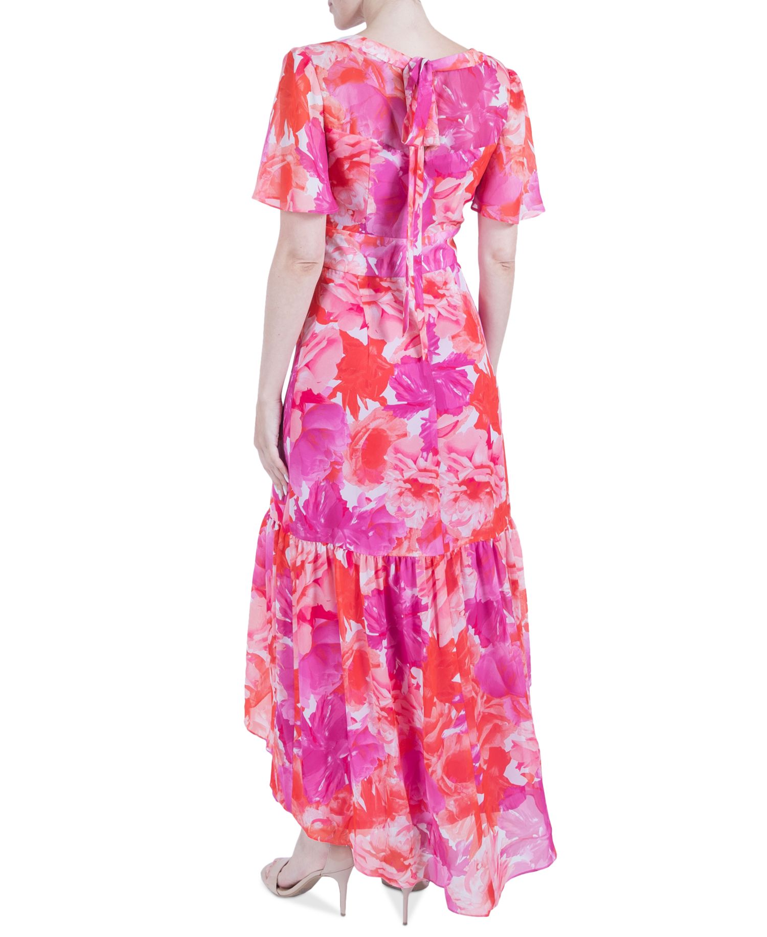 Women's Printed Flutter-Sleeve High-Low Maxi Dress