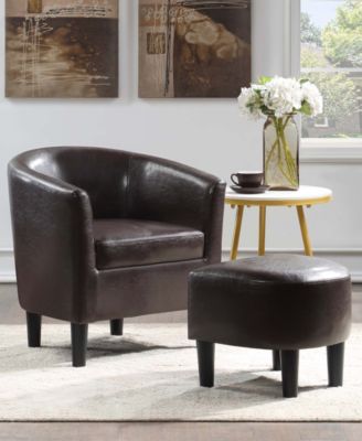 26.25" Faux Leather Churchill Accent Chair with Ottoman