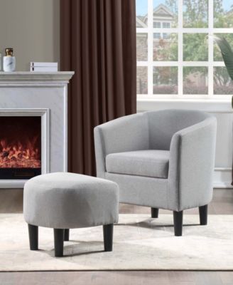 26.25" Faux Linen Churchill Accent Chair with Ottoman