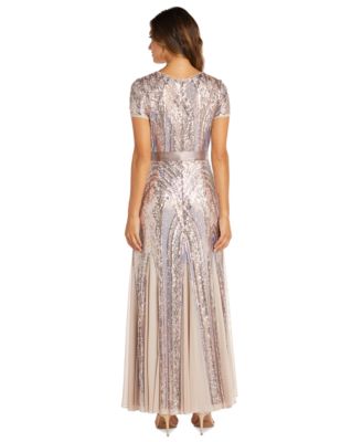R & M Richards Women's Sequin Embellished Short-Sleeve Gown