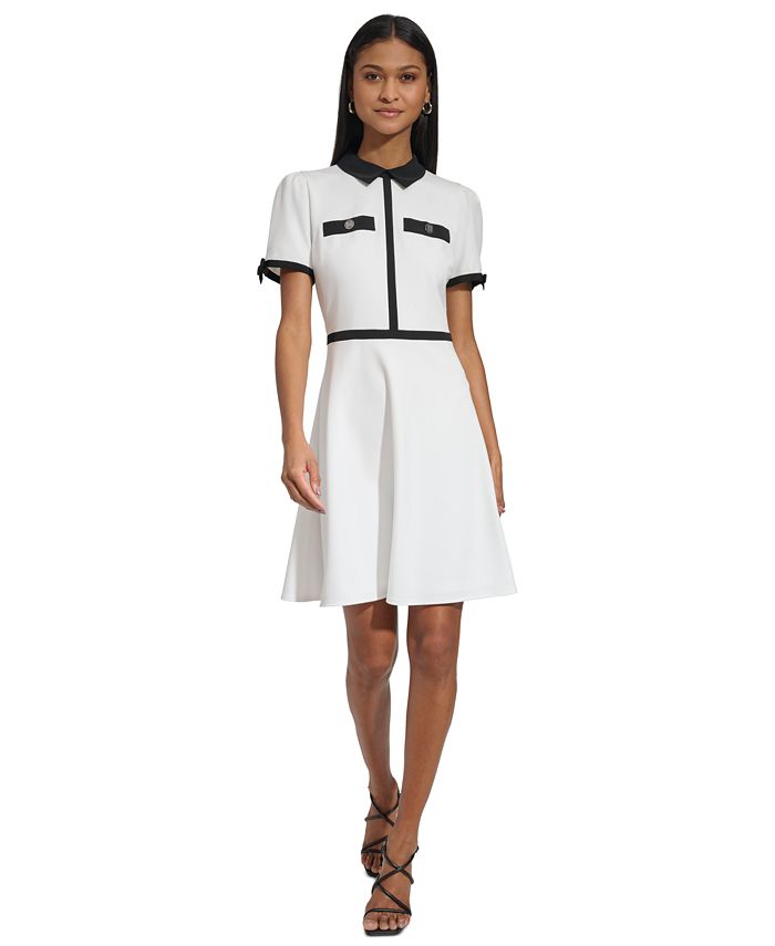 KARL LAGERFELD PARIS Women s Collared Scuba Crepe A Line Dress