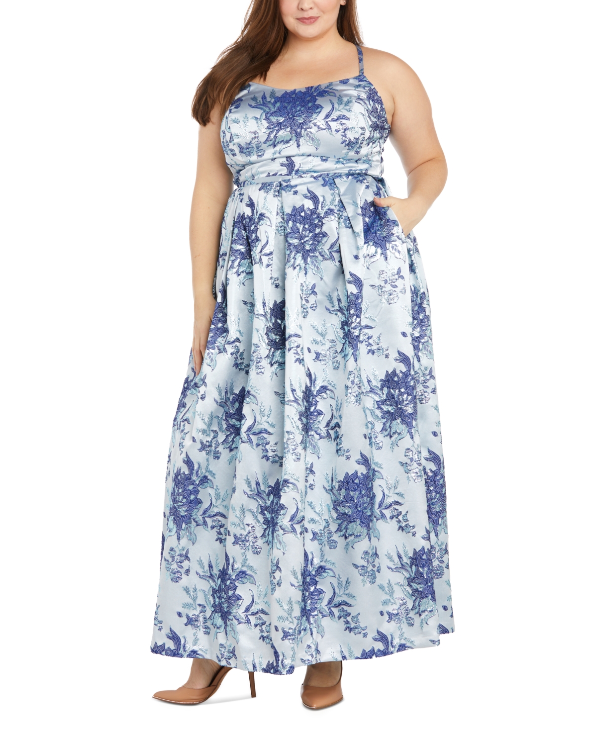 Shop Morgan & Company Plus Size Sleeveless Floral Gown In Blue