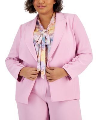 Tahari ASL Plus Size Peak-Lapel Button-Sleeve Blazer