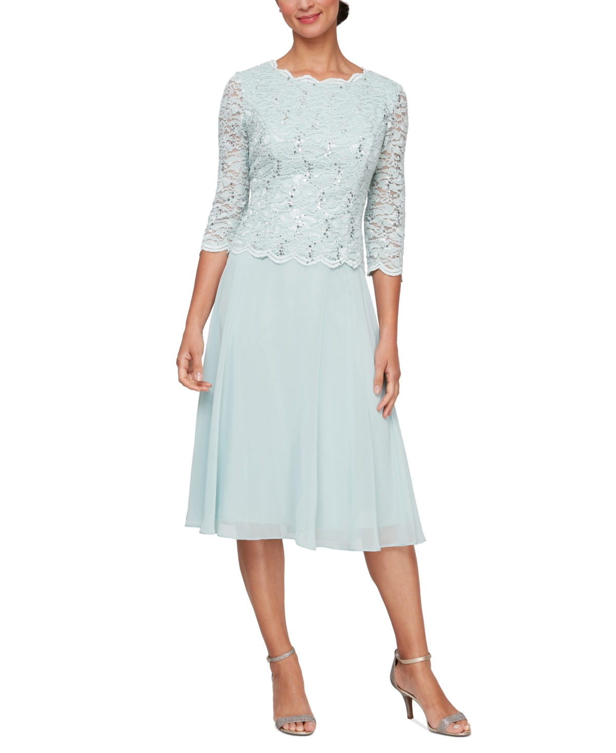 Shop Alex Evenings Sequined Lace Contrast Dress In Fresh Mint