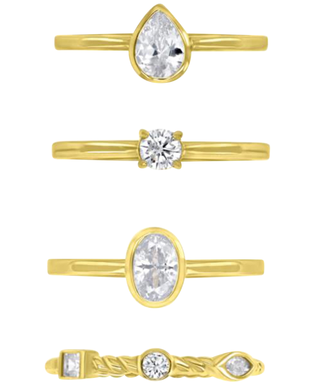 Shop Macy's 4-pc. Set Cubic Zirconia Mixed-cut Bezel & Claw Set Stack Rings In Gold