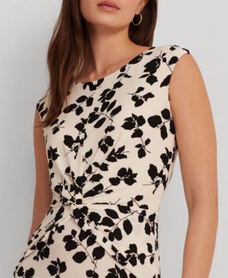 Lauren Ralph Lauren Womens Floral Belted Bubble Crepe Dress