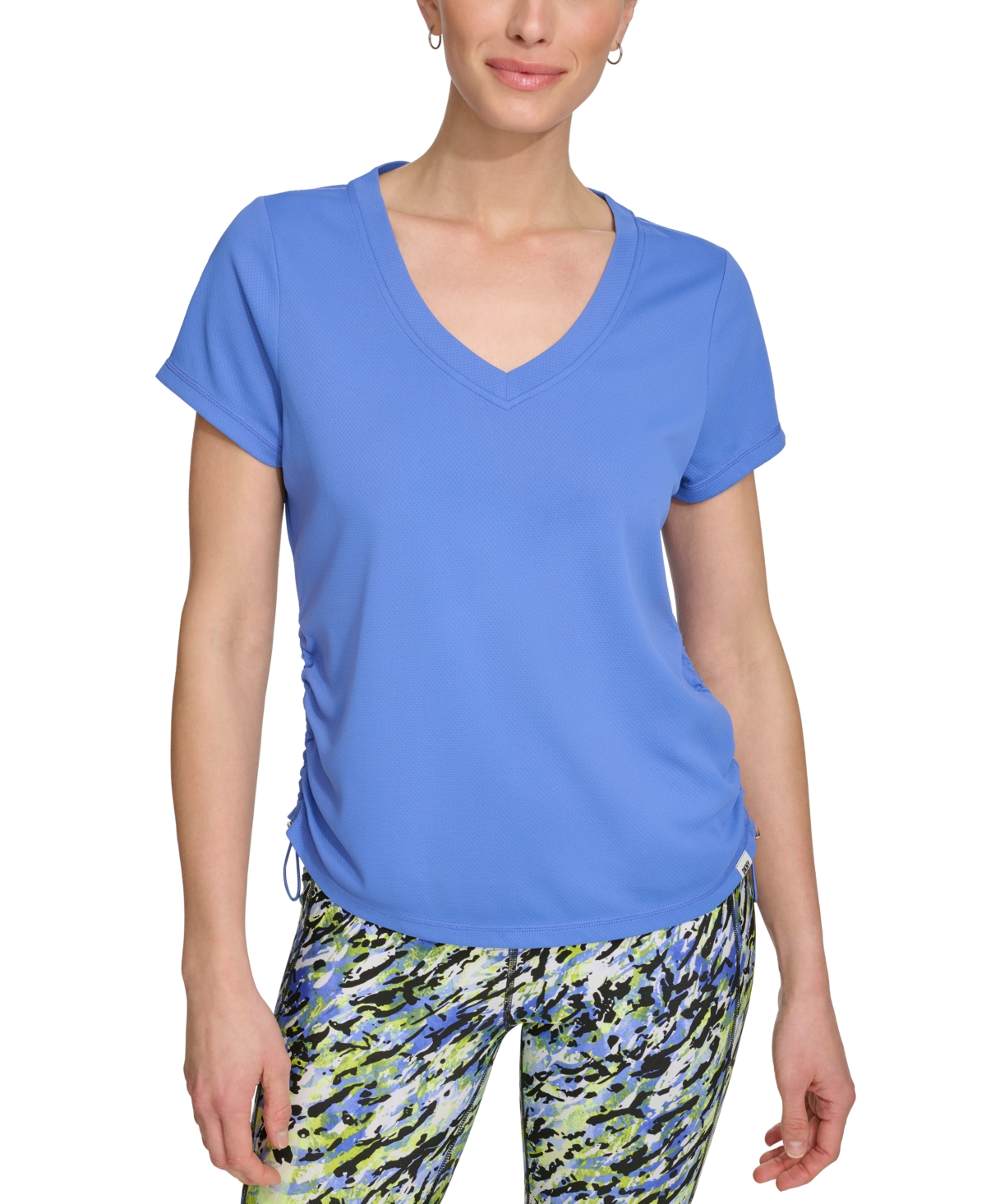 Shop Dkny Sport Women's Solid V-neck Short-sleeve Tech Top In Amparo Blue