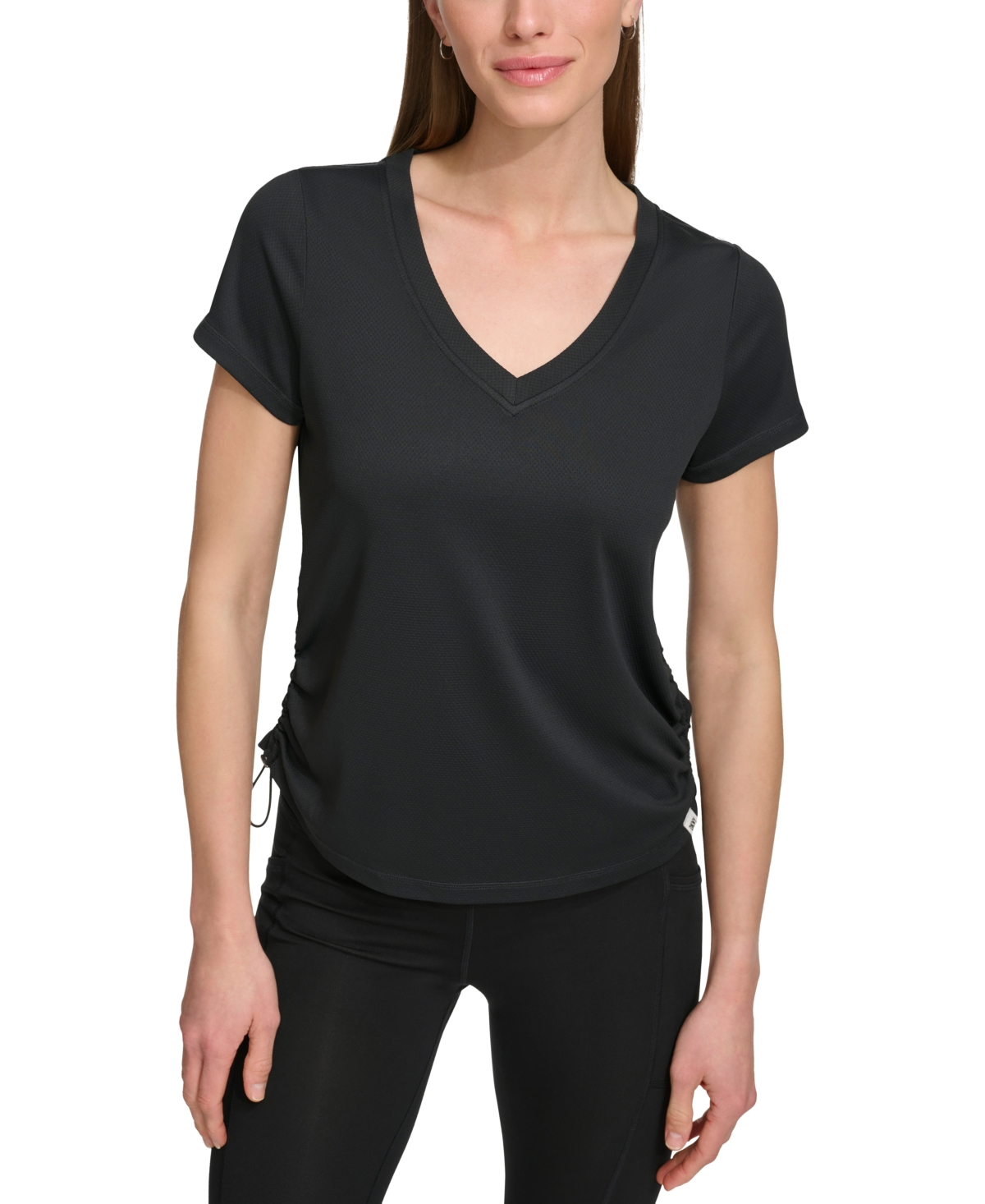 Shop Dkny Sport Women's Solid V-neck Short-sleeve Tech Top In Black