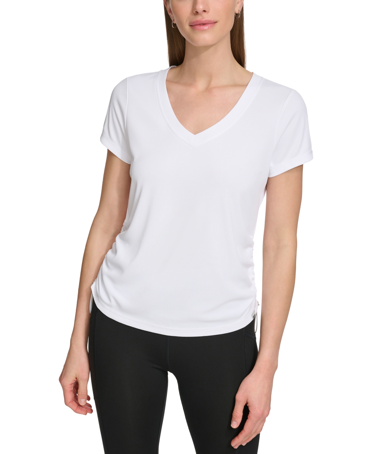 Shop Dkny Sport Women's Solid V-neck Short-sleeve Tech Top In White