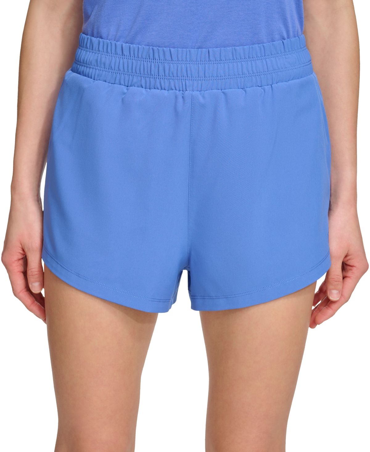 Shop Dkny Sport Women's Solid Double-layer Training Shorts In Amparo Blue