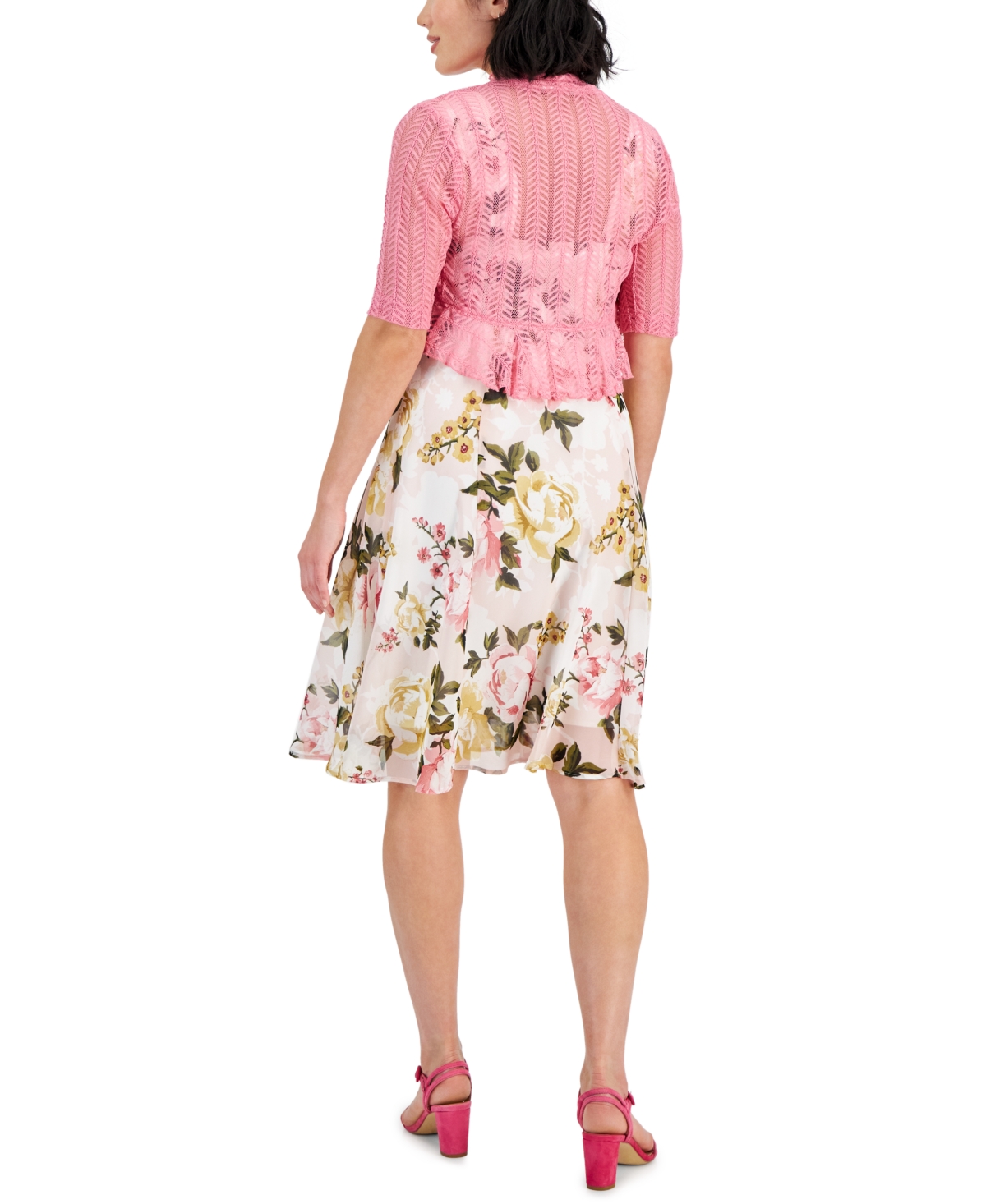 Shop Connected Petite Ruffle-jacket & Printed Chiffon Dress In Blush Pnk