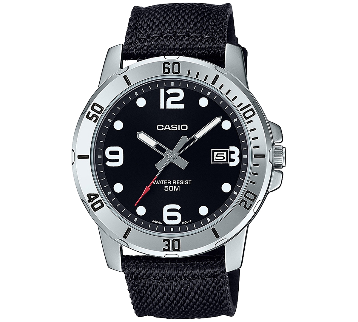 Men's Black Cloth Strap Watch 45mm, MTPVD01C-1BV - Black